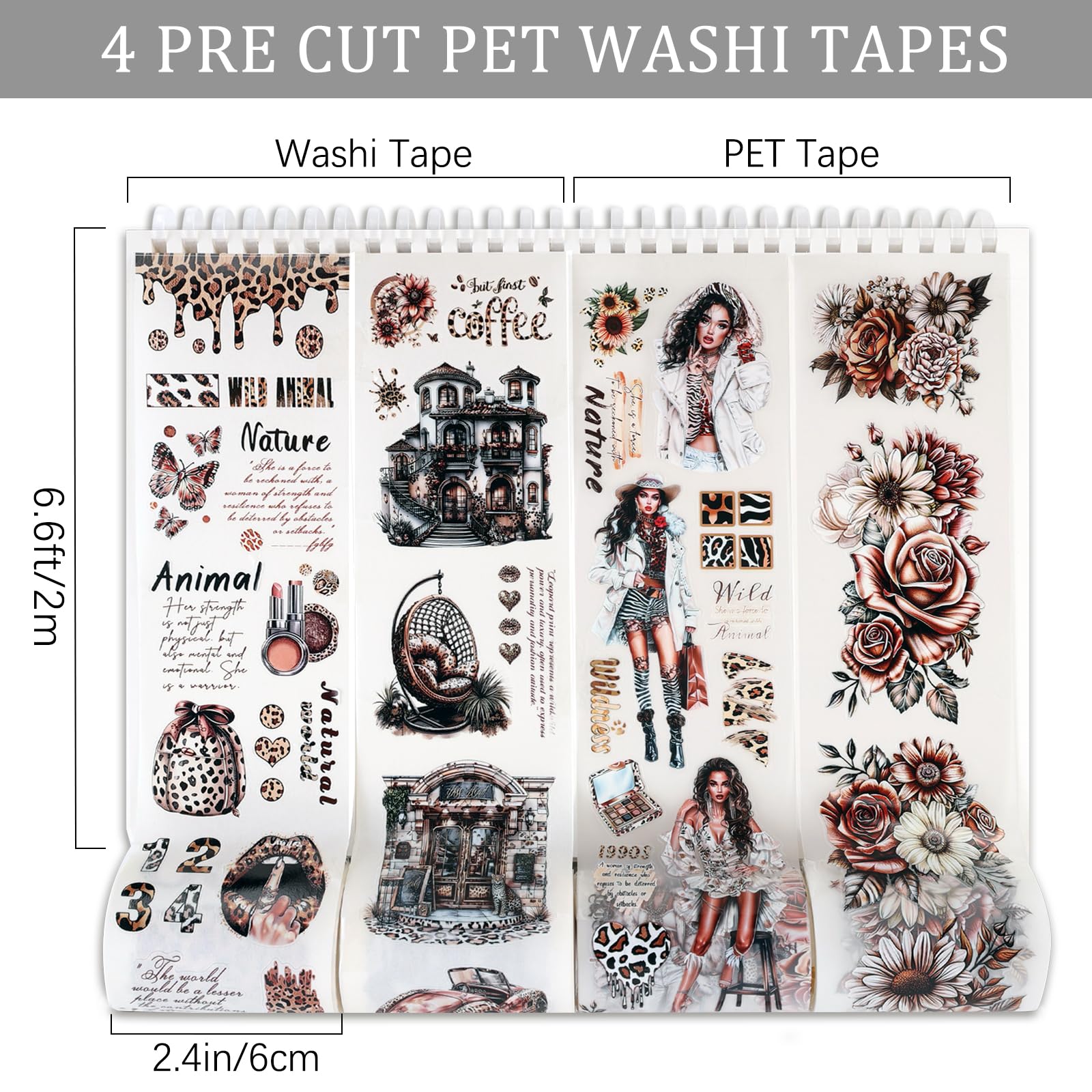 Amazon.com: Dizdkizd Washi Tape Set, 4 Pre-Cut Animal Print PET